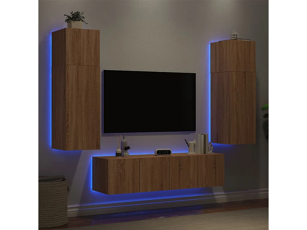 Unités murales TV avec LED 6 pièces chêne sonoma bois d'ingénierie