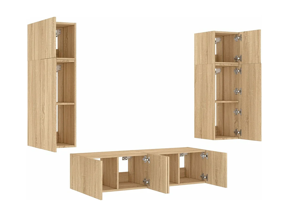 Unités murales TV avec LED 6 pièces chêne sonoma bois d'ingénierie