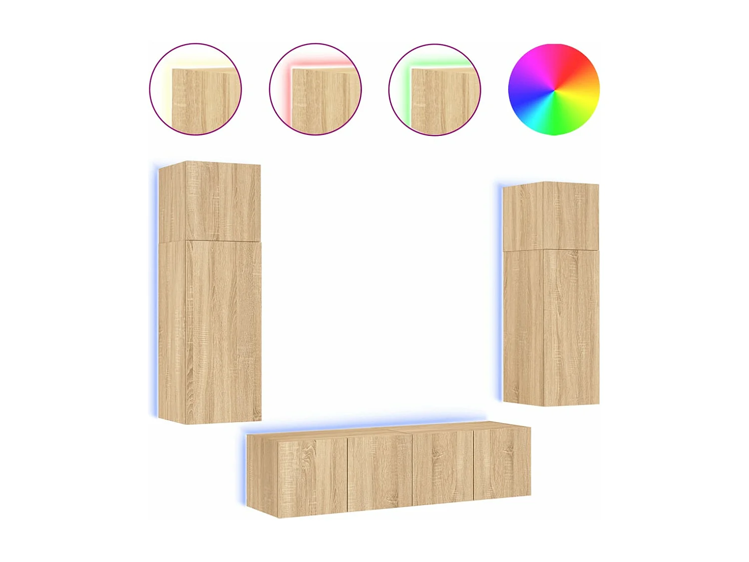 Unités murales TV avec LED 6 pièces chêne sonoma bois d'ingénierie