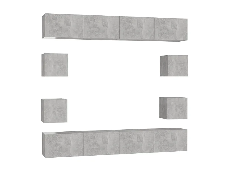 Ensemble de meubles TV 8 pièces Gris béton Aggloméré