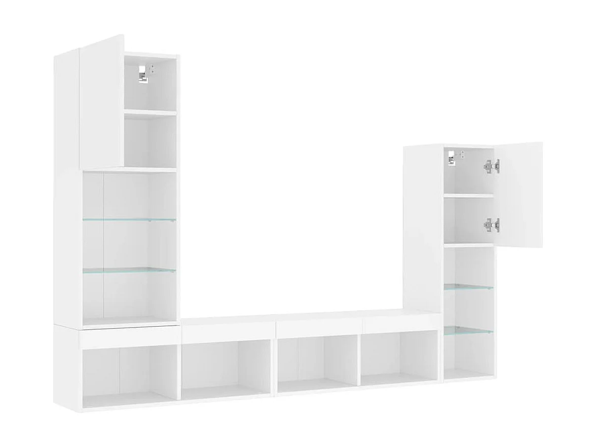 4peças móveis de parede p/ TV c/ LEDs derivados de madeira branco