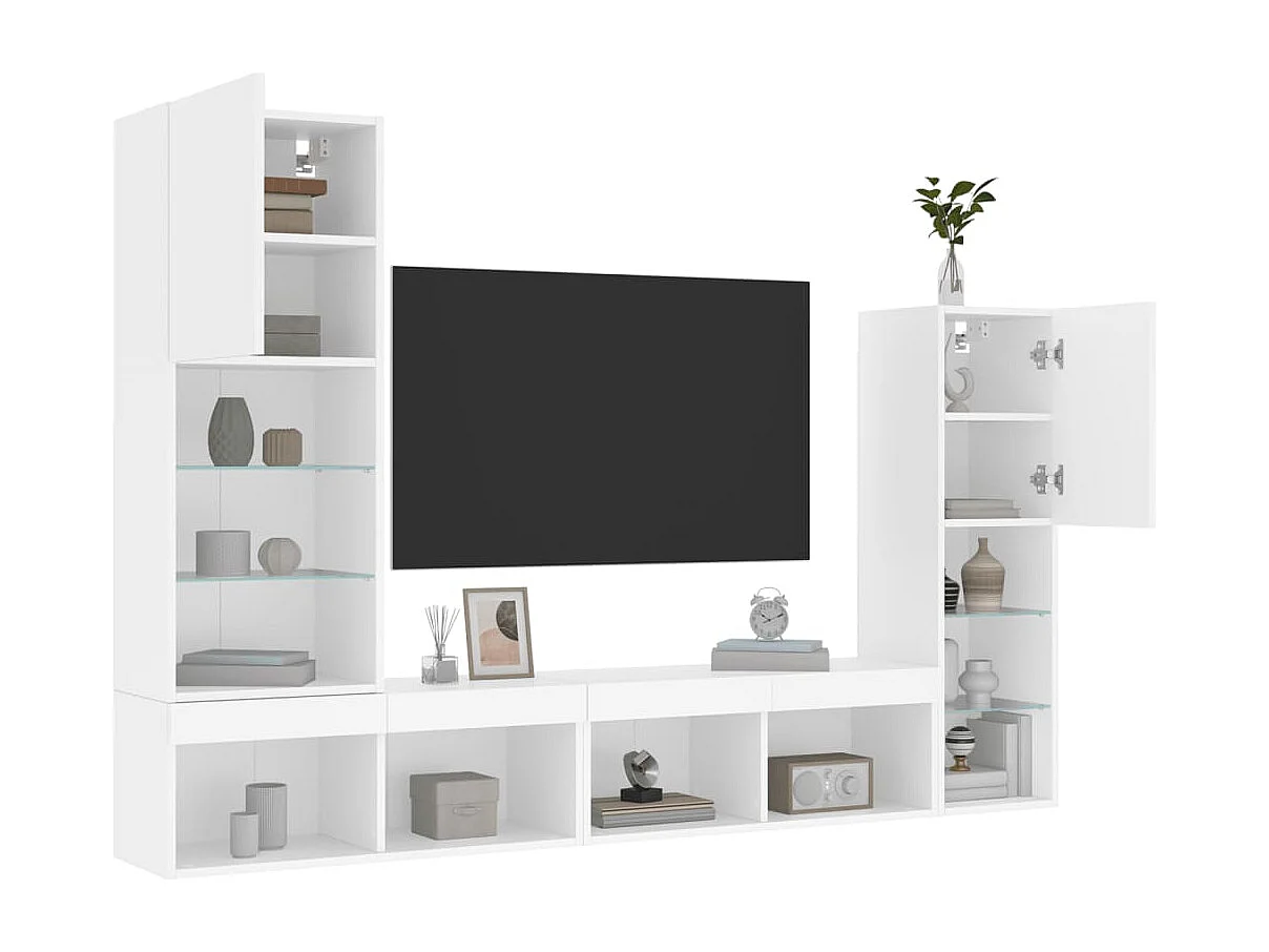 Unités murales TV avec LED 4 pièces blanc bois d'ingénierie