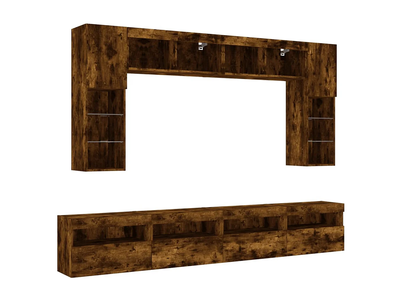 Muebles de TV de pared con luces LED 8 piezas roble ahumado