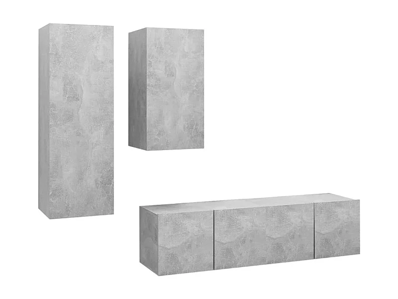Ensemble de meuble TV 4 pièces Gris béton Aggloméré