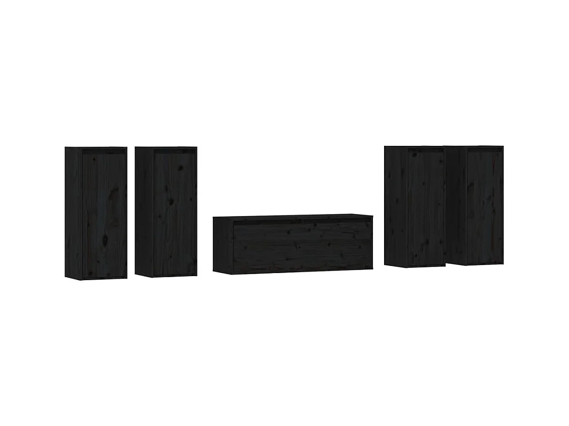 Muebles para TV 5 piezas madera maciza de pino negro