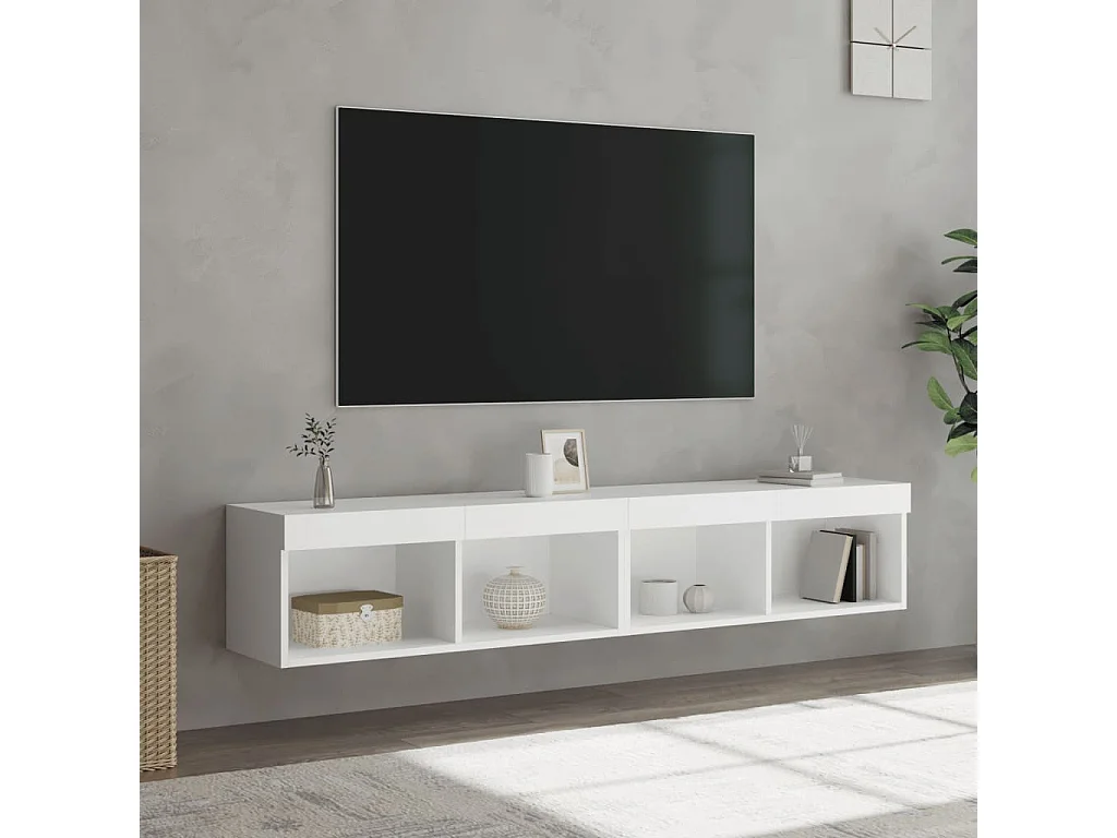 Meubles TV avec lumières LED 2 pièces blanc 80x30x30 cm