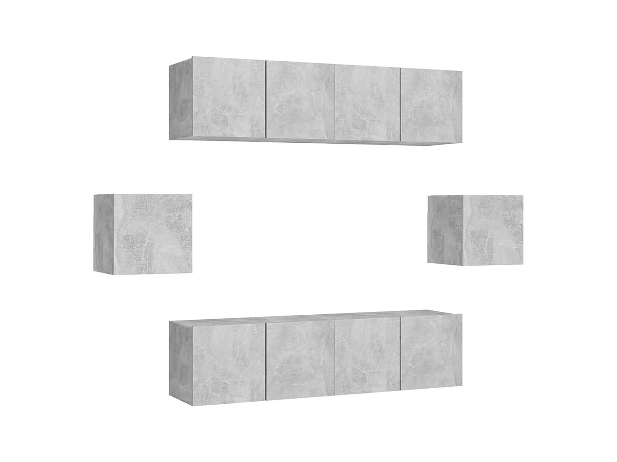 Ensemble de meuble TV 6 pièces Gris béton Aggloméré