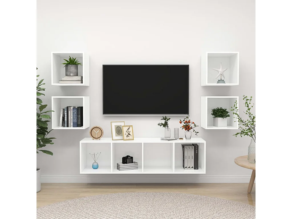Juego de muebles de salón 5 piezas madera ingeniería blanco