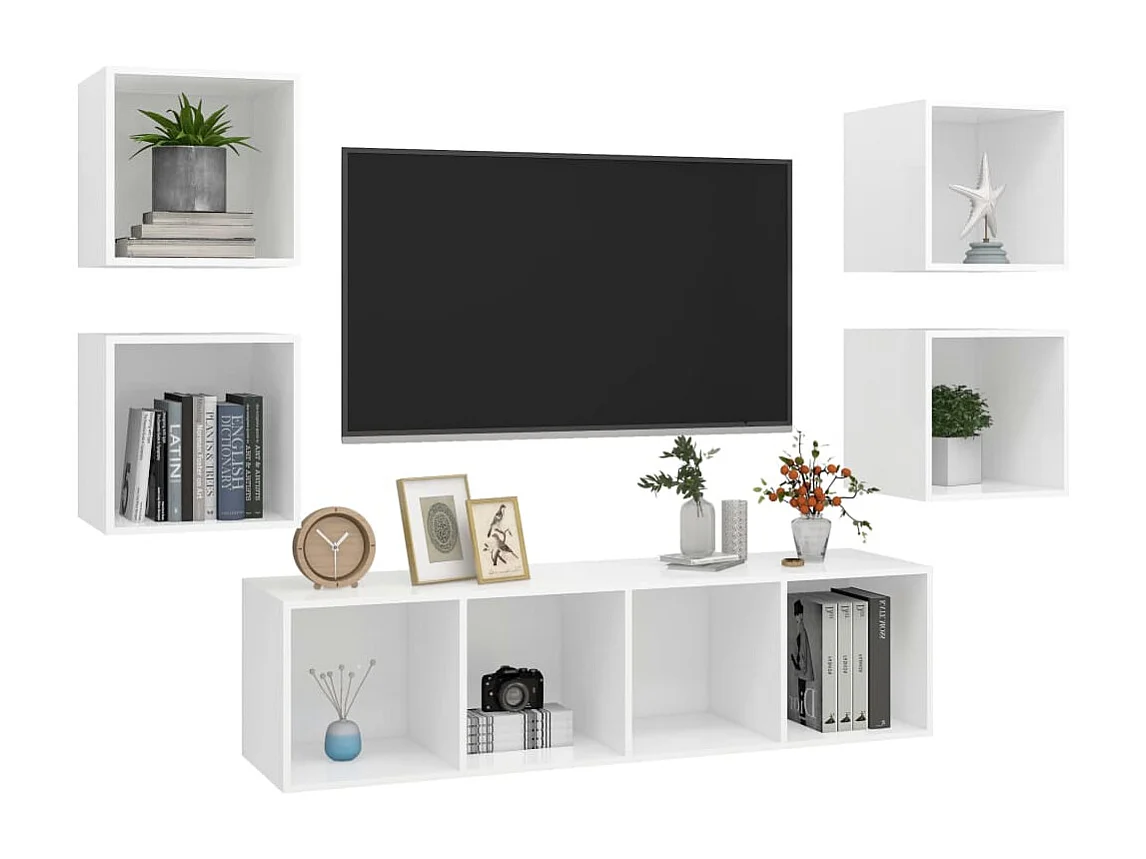 Juego de muebles de salón 5 piezas madera ingeniería blanco
