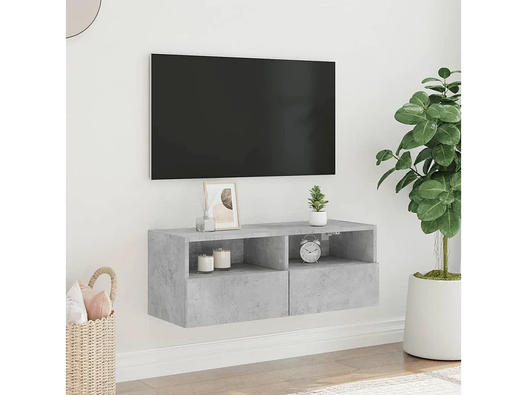 Meuble TV mural gris béton 80x30x30 cm bois d'ingénierie