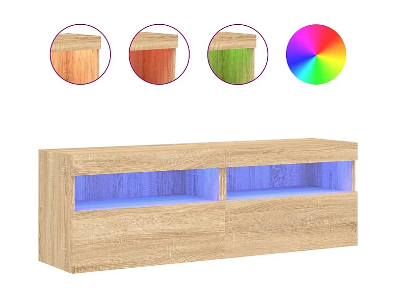 Móveis de parede para TV com luzes LED 2 peças carvalho sonoma