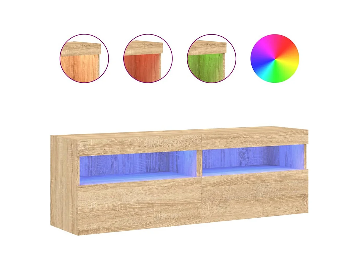 Muebles de TV de pared luces LED 2 unidades roble Sonoma 60x30x40 cm