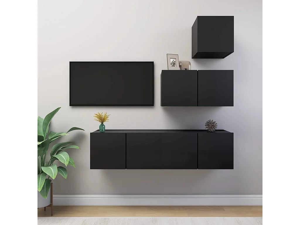 Ensemble de meuble TV 4 pièces Noir Aggloméré