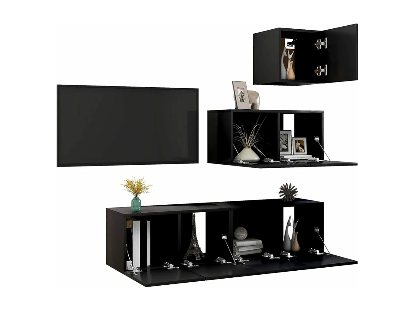 Ensemble de meuble TV 4 pièces Noir Aggloméré