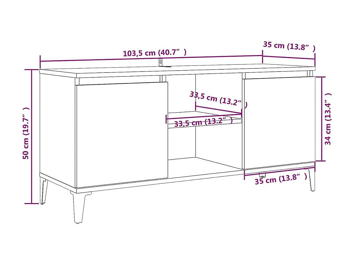 Tv-meubel met metalen poten 103,5x35x50 cm sonoma eikenkleurig