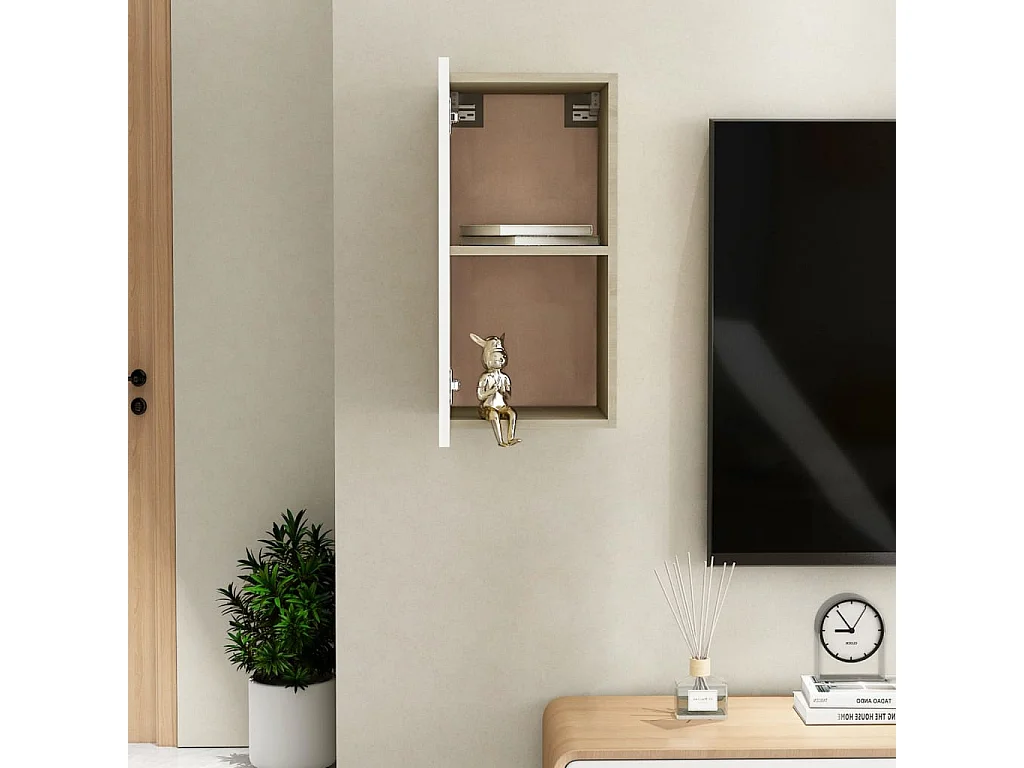 Móvel de TV 30,5x30x60 cm contraplacado branco/carvalho sonoma