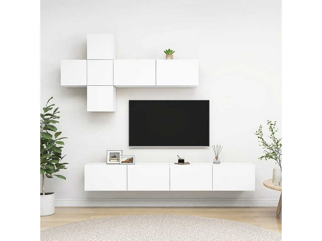 7-delige Tv-meubelset bewerkt hout wit