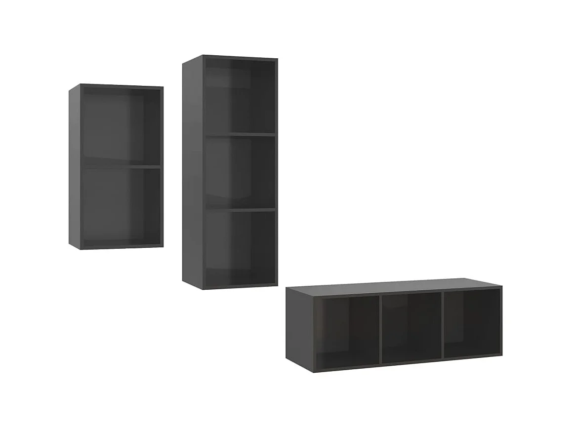 Ensemble de meuble TV 3 pièces Gris brillant Aggloméré