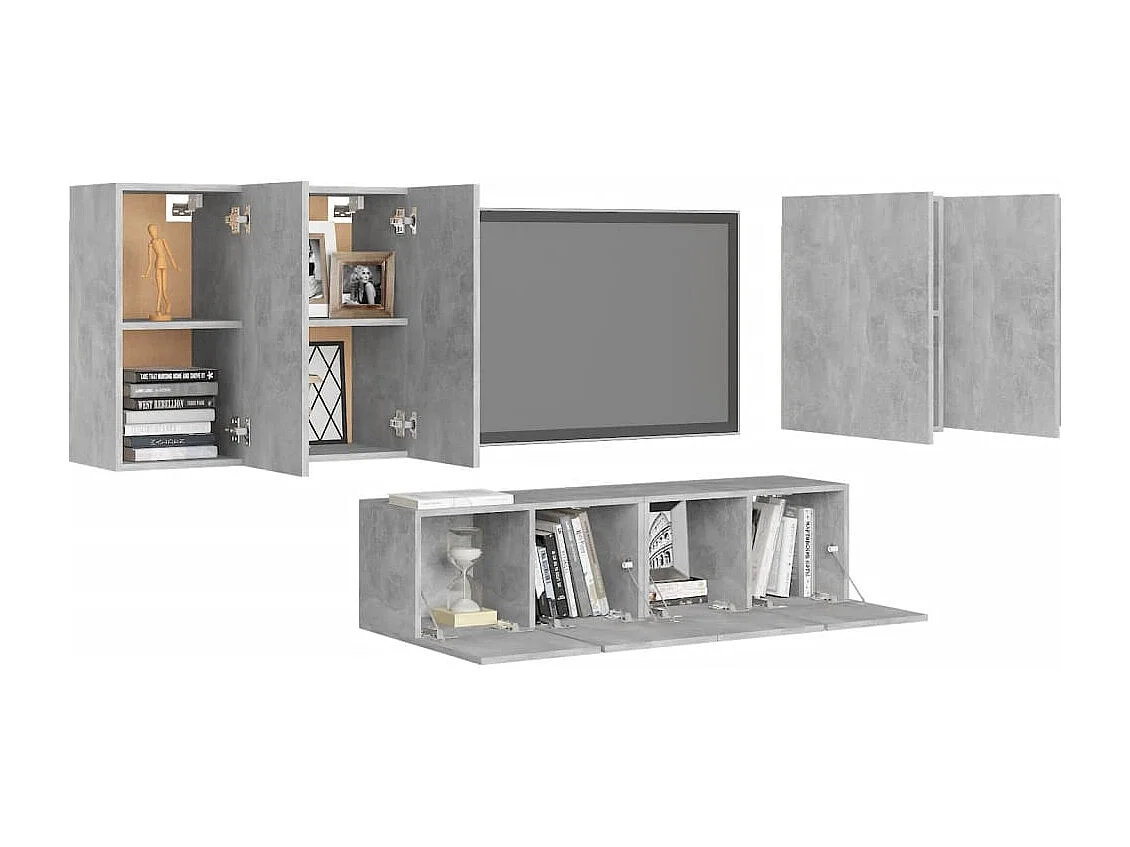 Ensemble de meuble TV 6 pièces Gris béton Aggloméré