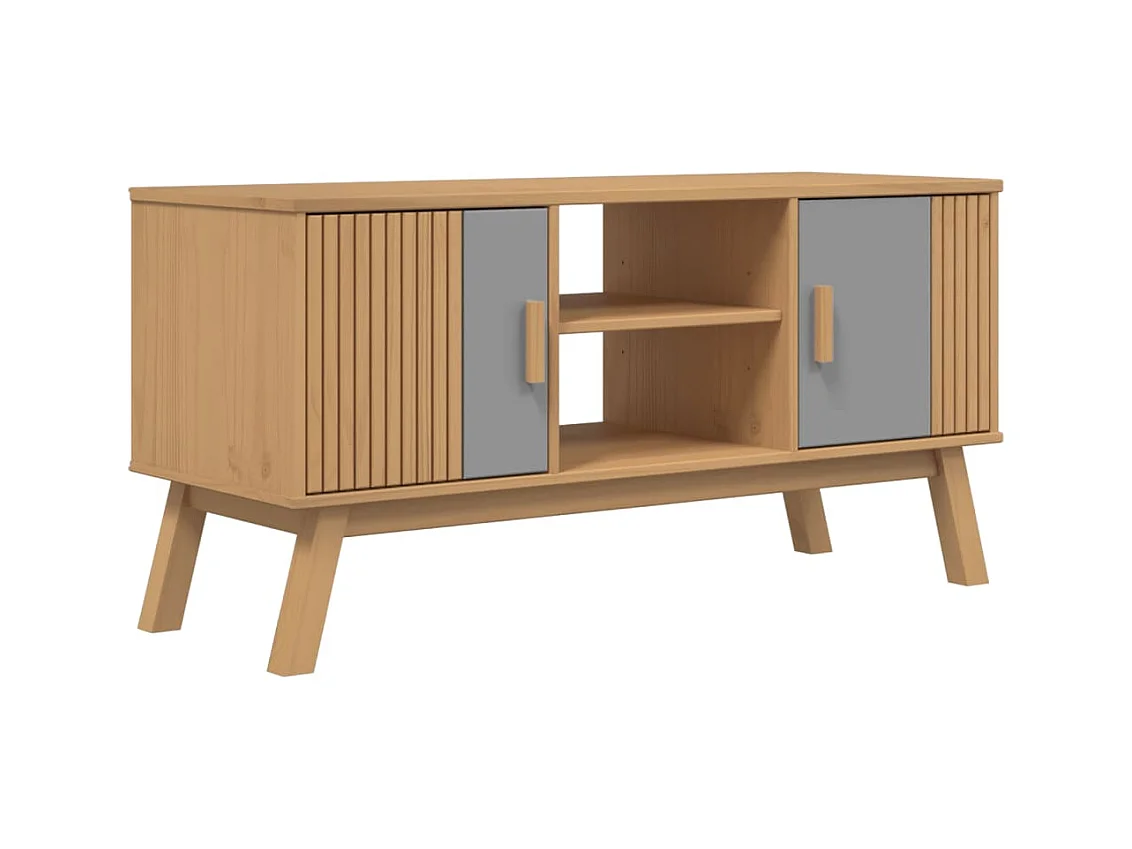 Meuble TV OLDEN gris et marron 114x43x57 cm bois de pin massif