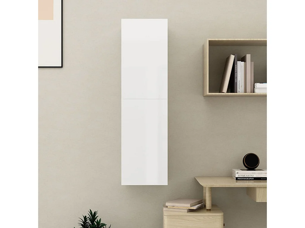 Mueble de TV contrachapada blanco brillante 30,5x30x110 cm