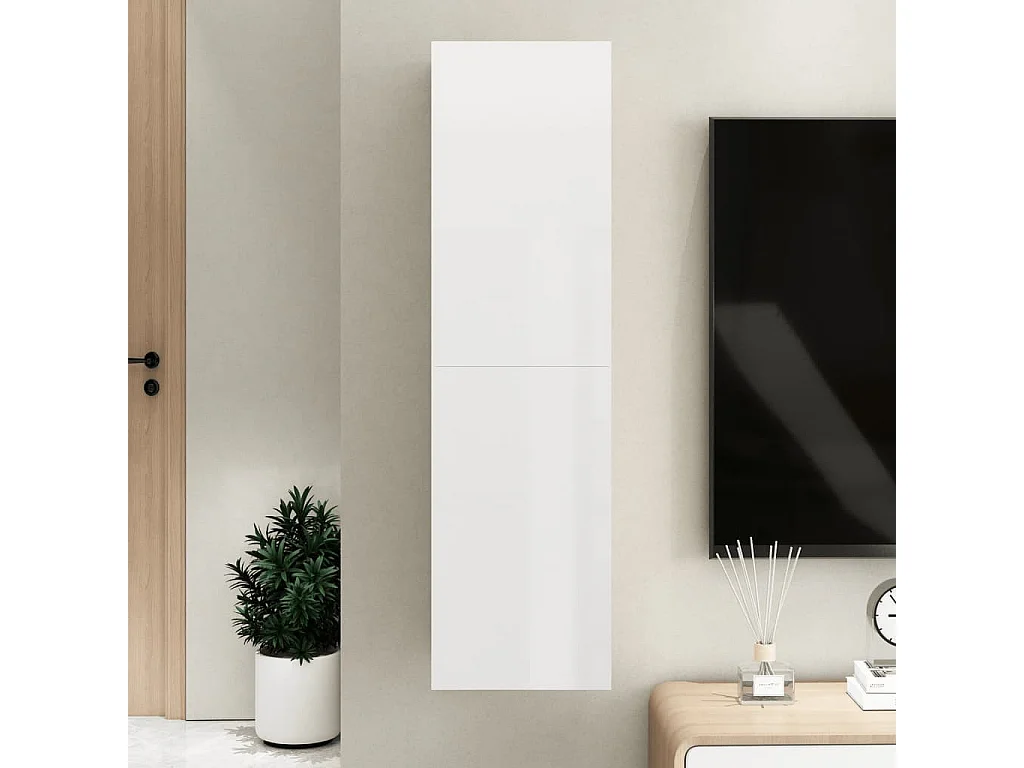 Mueble de TV contrachapada blanco brillante 30,5x30x110 cm