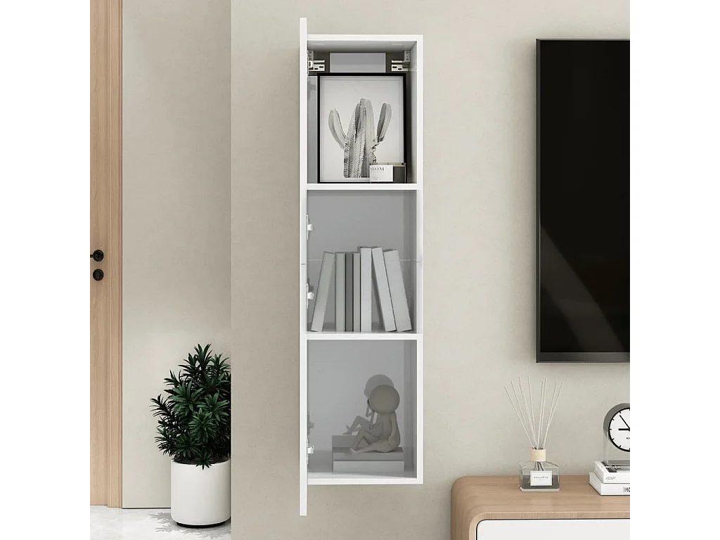 Mueble de TV contrachapada blanco brillante 30,5x30x110 cm