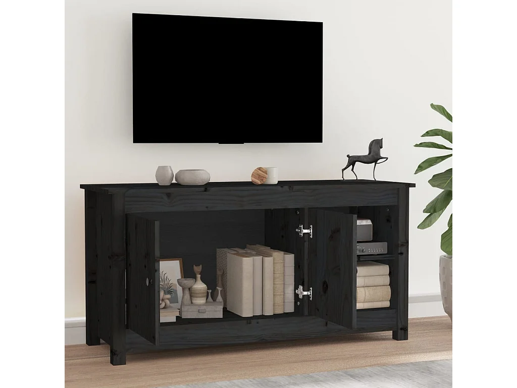 Meuble TV Noir 103x36,5x52 cm Bois de pin massif
