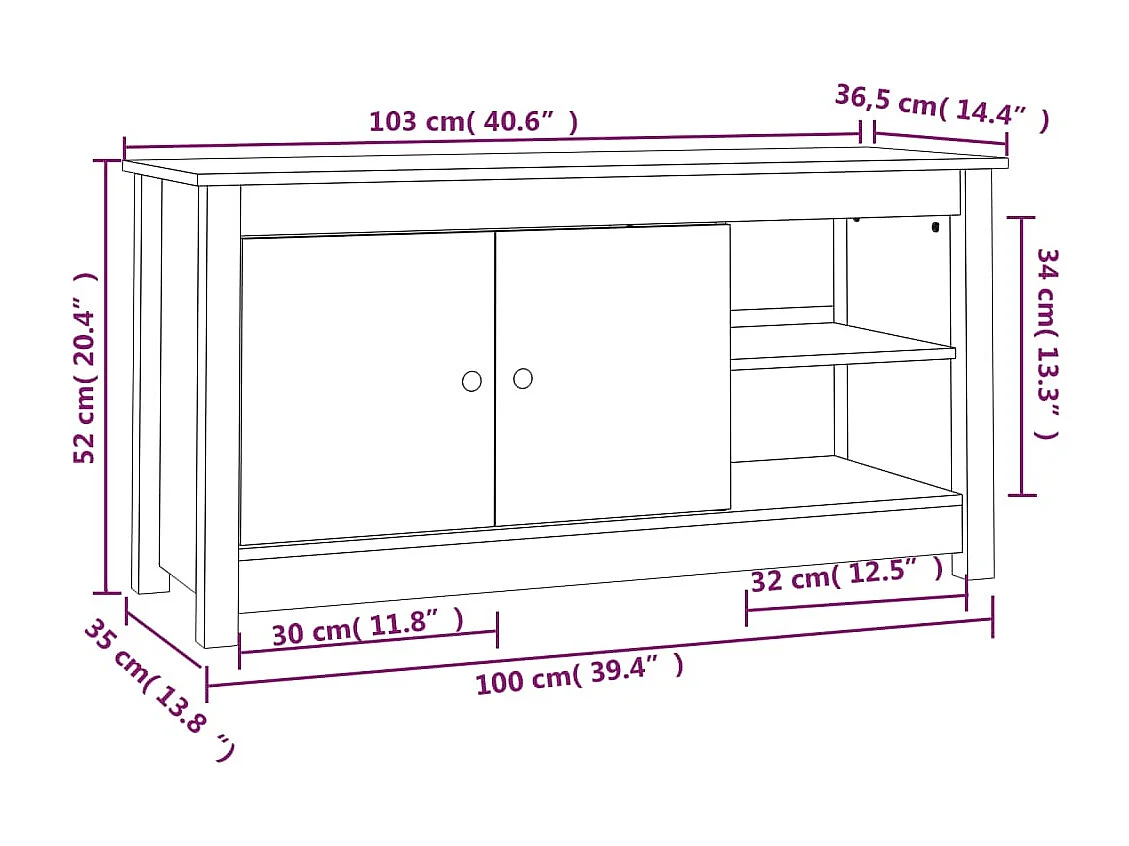 Meuble TV Noir 103x36,5x52 cm Bois de pin massif