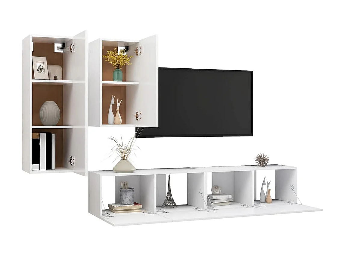 4-delige Tv-meubelset bewerkt hout wit