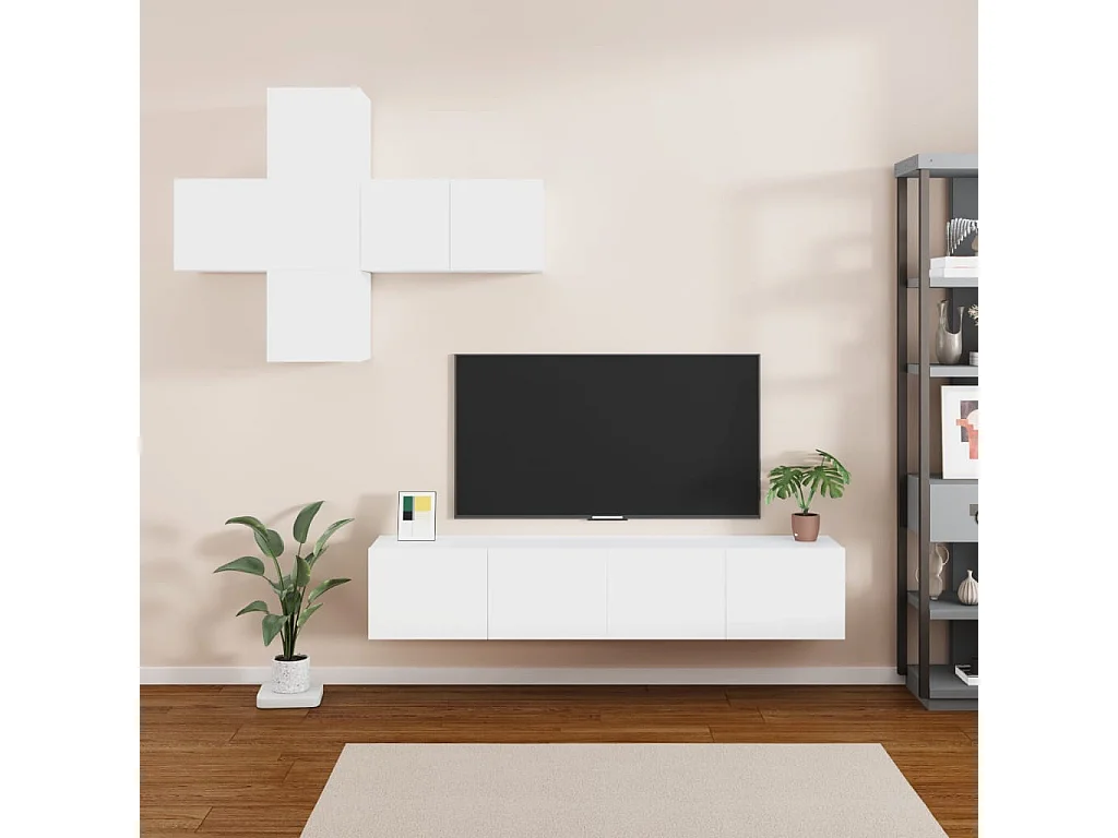 Set de muebles para TV 7 piezas madera contrachapada blanco