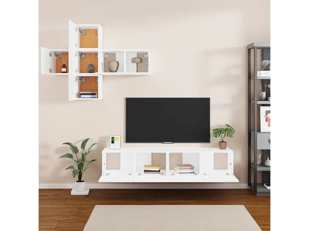 Set de muebles para TV 7 piezas madera contrachapada blanco