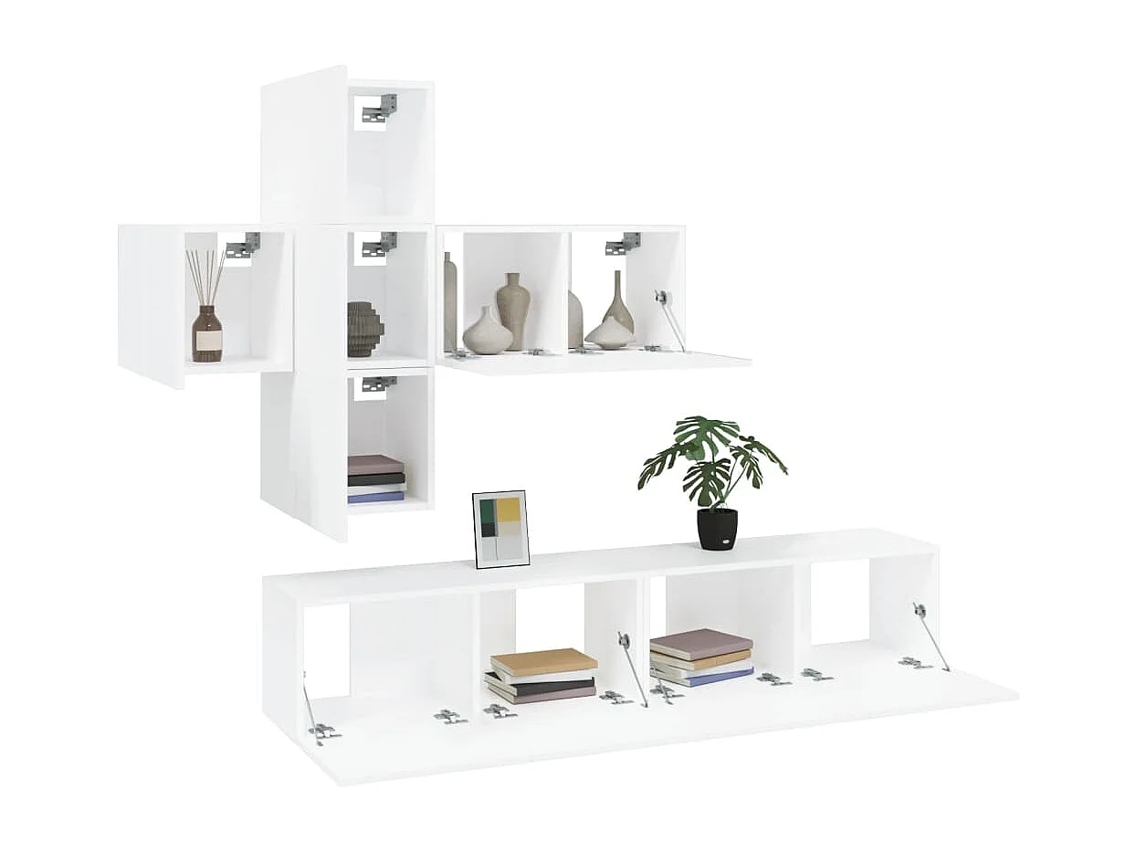 Set de muebles para TV 7 piezas madera contrachapada blanco