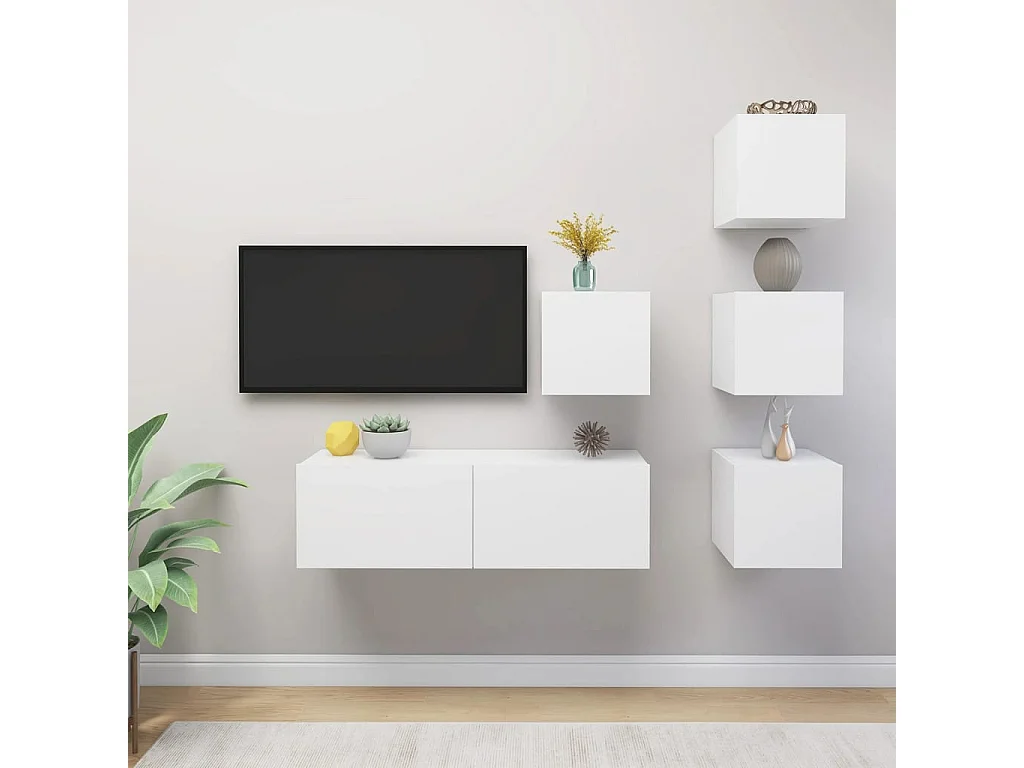 Ensemble de meuble TV 5 pièces Blanc Aggloméré