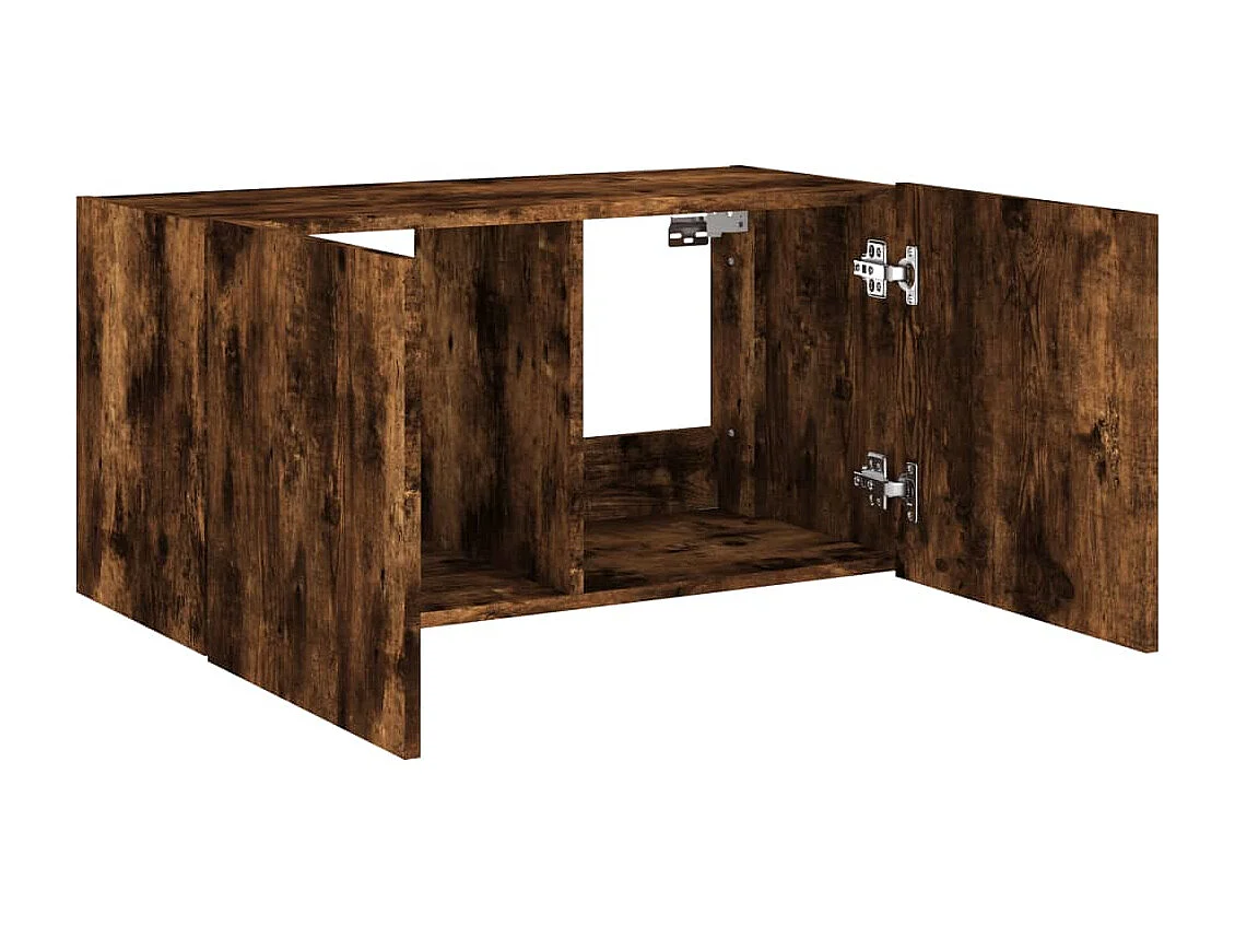 Mueble de TV de pared con luces LED roble ahumado 80x35x41 cm