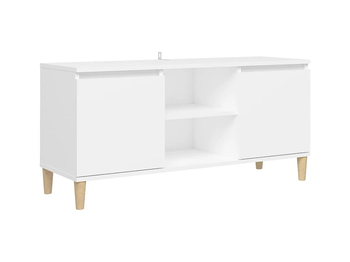Meuble TV avec pieds en bois massif Blanc 103,5x35x50 cm