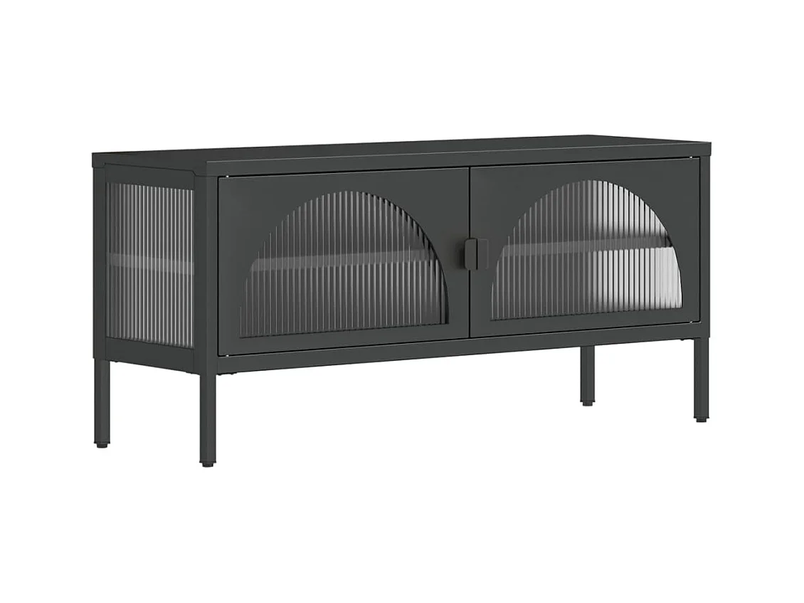 Meuble TV noir 105x35x50 cm verre et acier