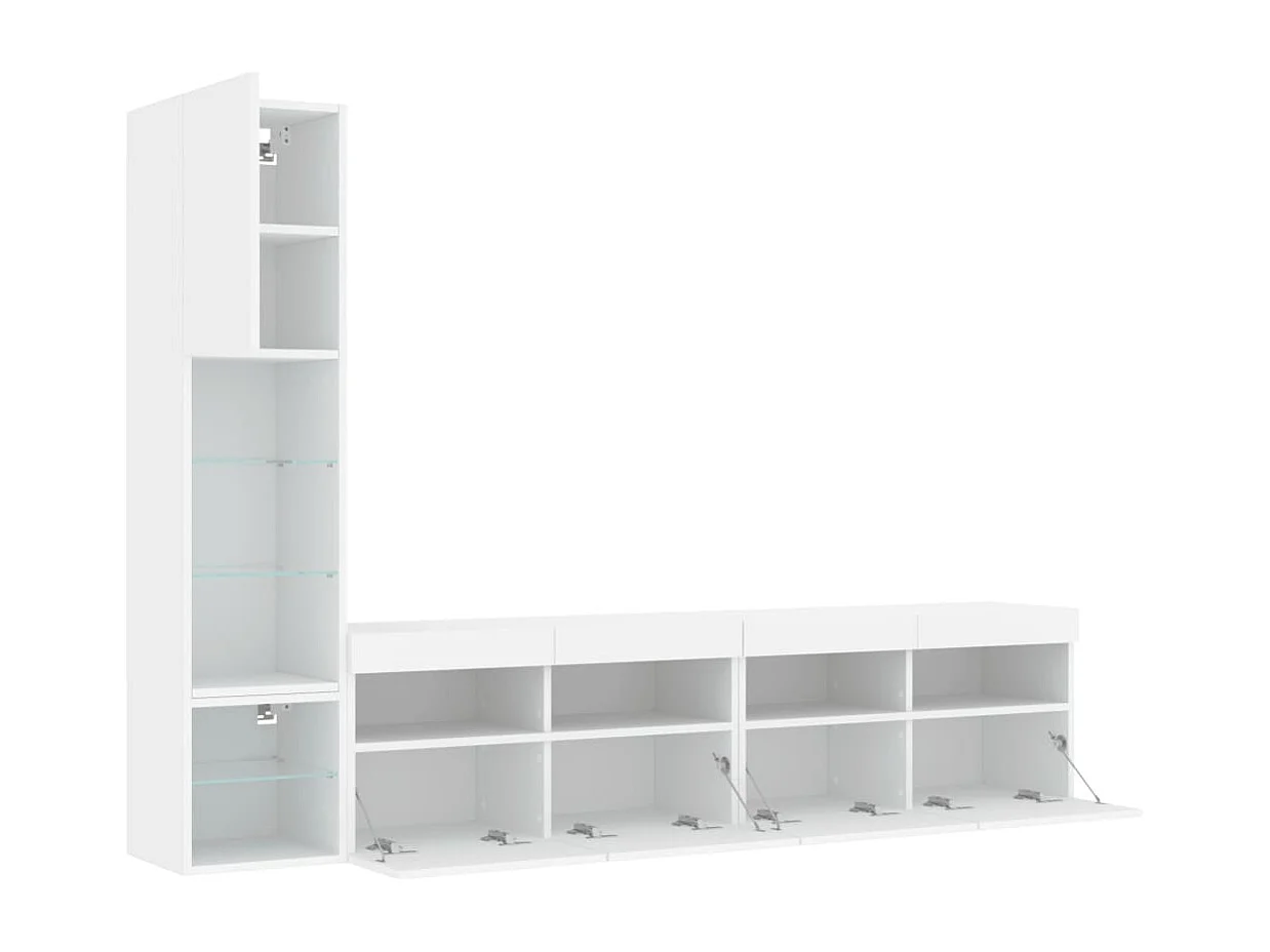 4peças móveis de parede p/ TV c/ LEDs derivados de madeira branco