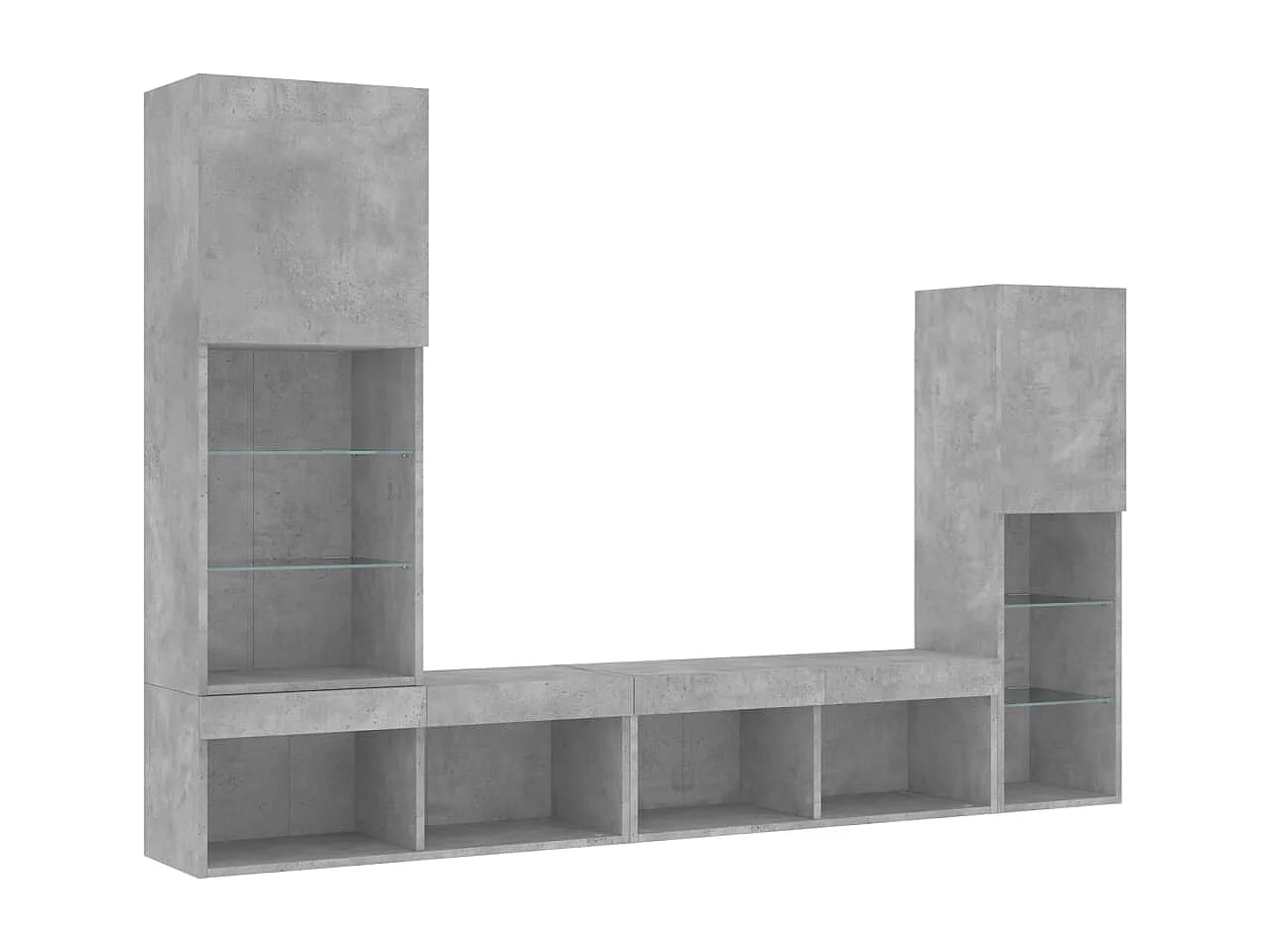 4 peças móveis parede p/ TV c/ LEDs deriv. madeira cinza cimento