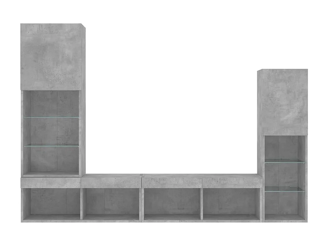 4 peças móveis parede p/ TV c/ LEDs deriv. madeira cinza cimento