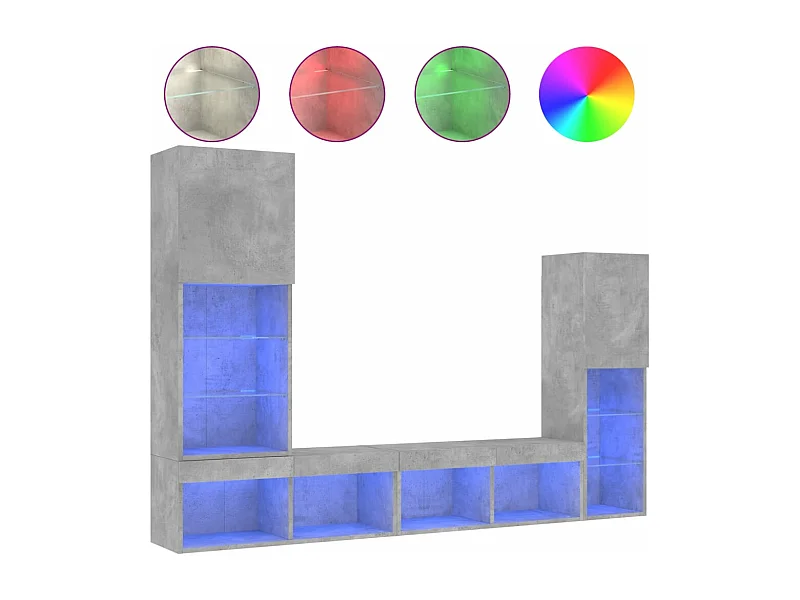 4 peças móveis parede p/ TV c/ LEDs deriv. madeira cinza cimento