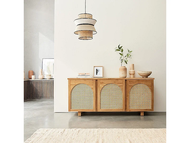 Buffet en teck massif et cannage 183 cm