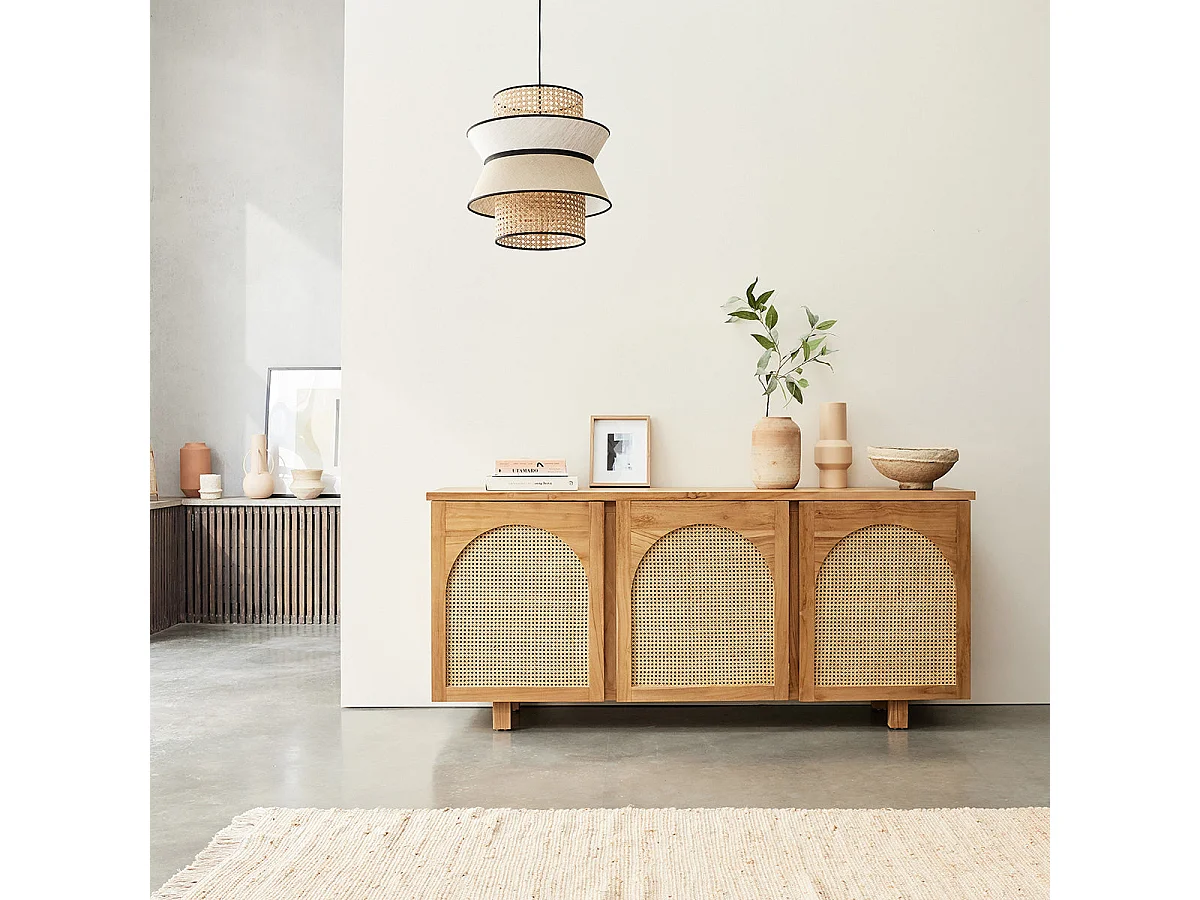 Aparador de madera de teca maciza y rejilla de 180 cm