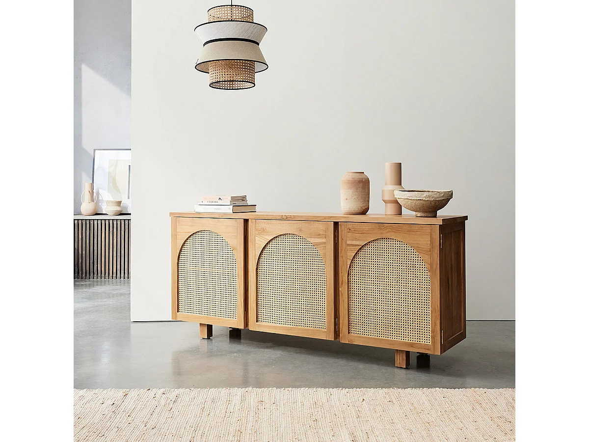 Credenza in teak massello e cannage 180 cm