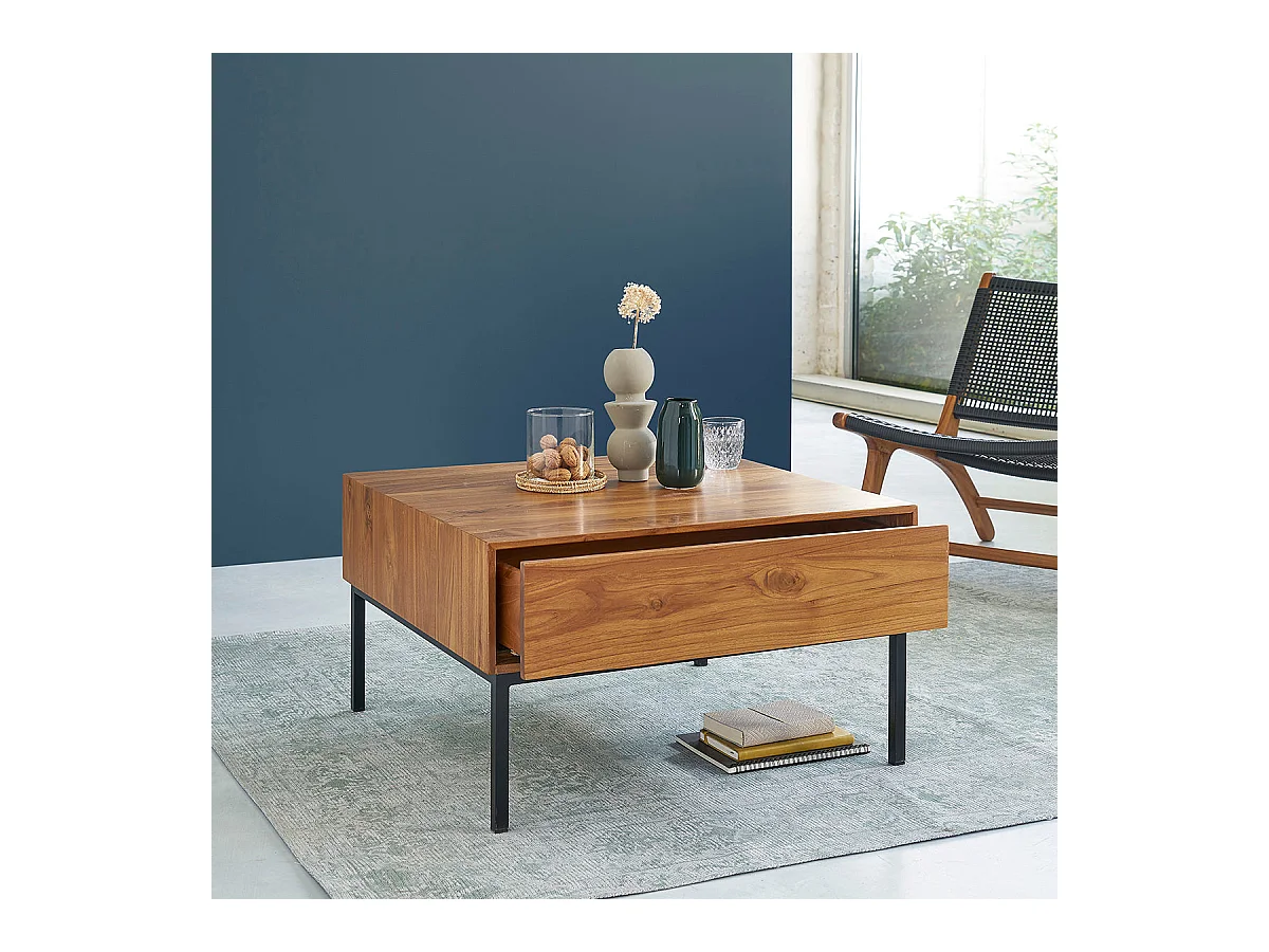 Table basse en teck massif et métal