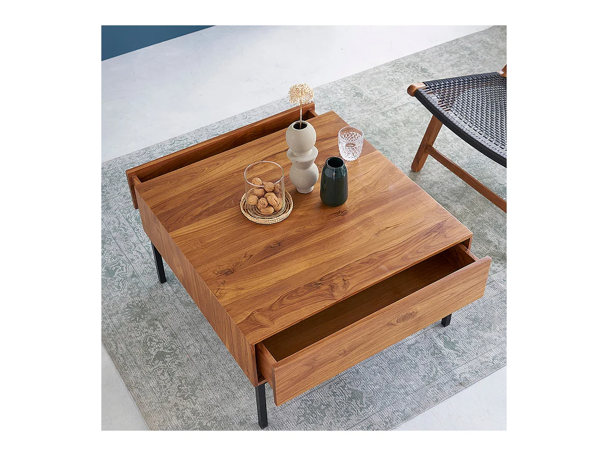 Table basse en teck massif et métal