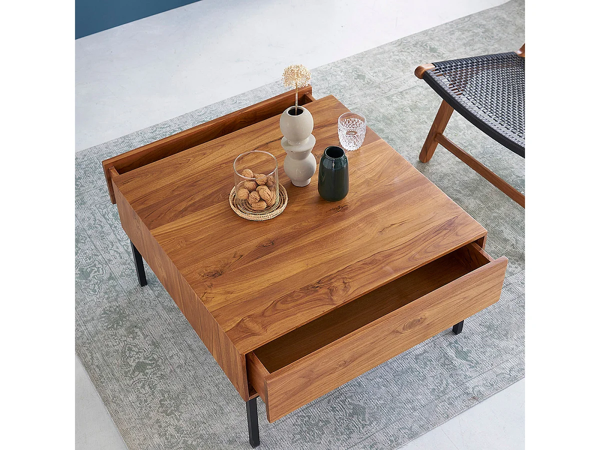 Mesa de centro de madera de teca maciza y metal