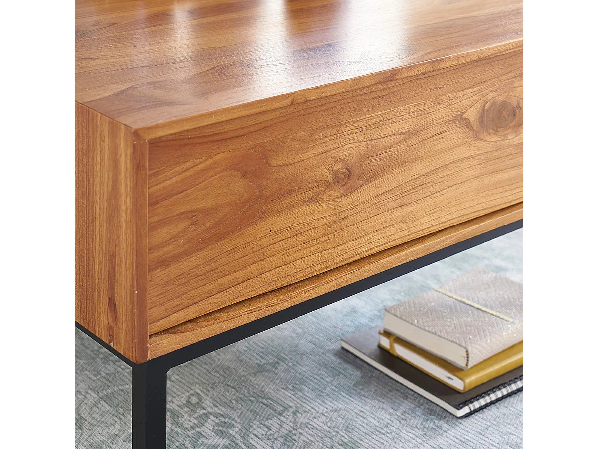 Mesa de centro de madera de teca maciza y metal