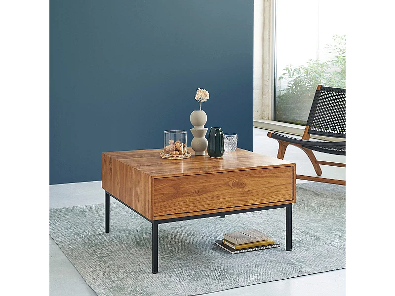 Mesa de centro de madera de teca maciza y metal