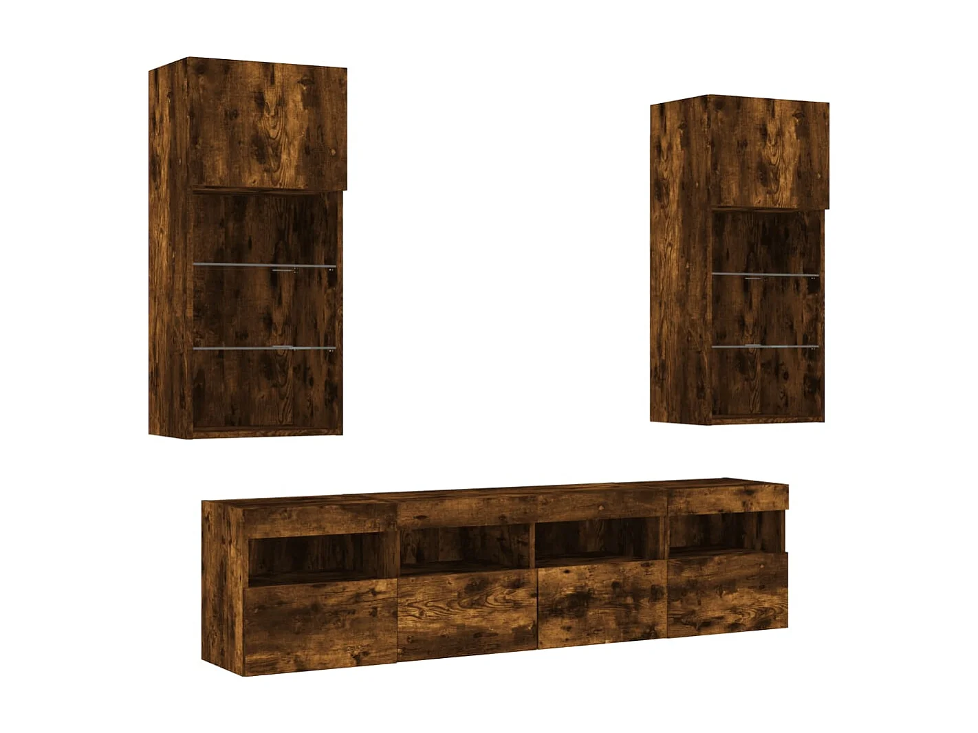 5-delige tv-wandmeubelset met LED bewerkt hout gerookt eiken